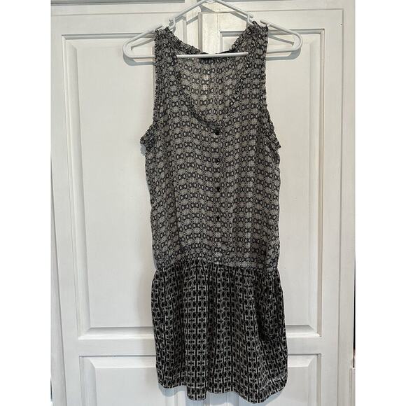 Zara Basic Sleeveless Romper Shorts Size Medium Black White Geometrical Travel - Picture 2 of 14